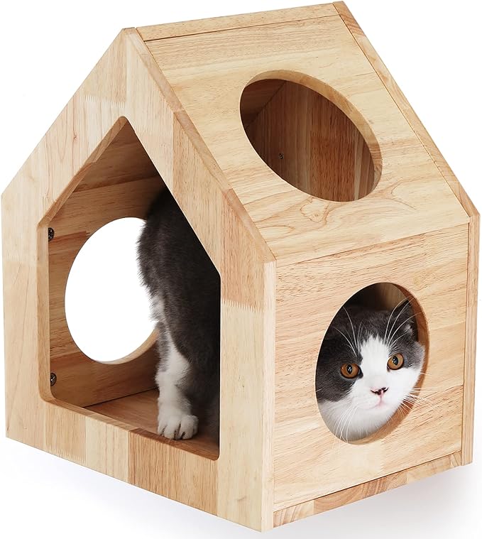 fukumaru 壁挂式猫床 木猫家具 猫屋 猫栖息地 猫窝 猫架 猫架 (橡胶