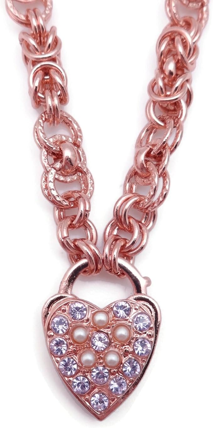 mariana romance 玫瑰金色项链紫色水晶仿珍珠心形锁 139-10