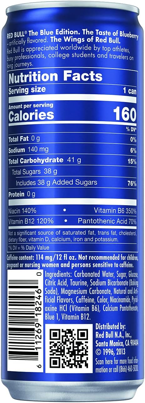 Red Bull 红牛能量饮料 蓝色版 蓝莓 12 液量盎司 355毫升 24个 亚马逊中国 食品
