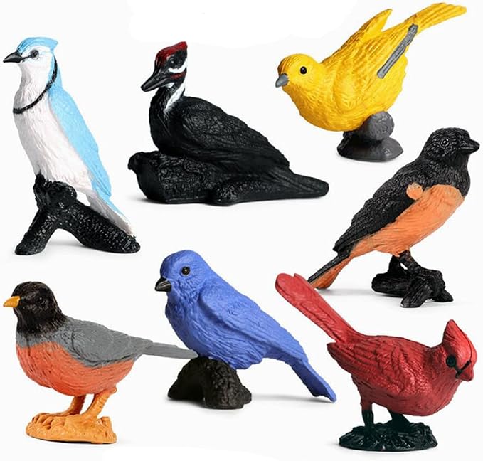 7 件仿真鸟动物玩偶鸟模型小雕像蛋糕装饰小鸟玩偶玩具动物玩偶套装