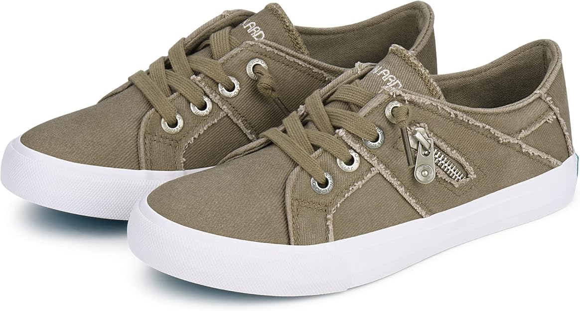jenn ardor 女式帆布运动鞋带装饰拉链低帮网球运动鞋休闲步行鞋