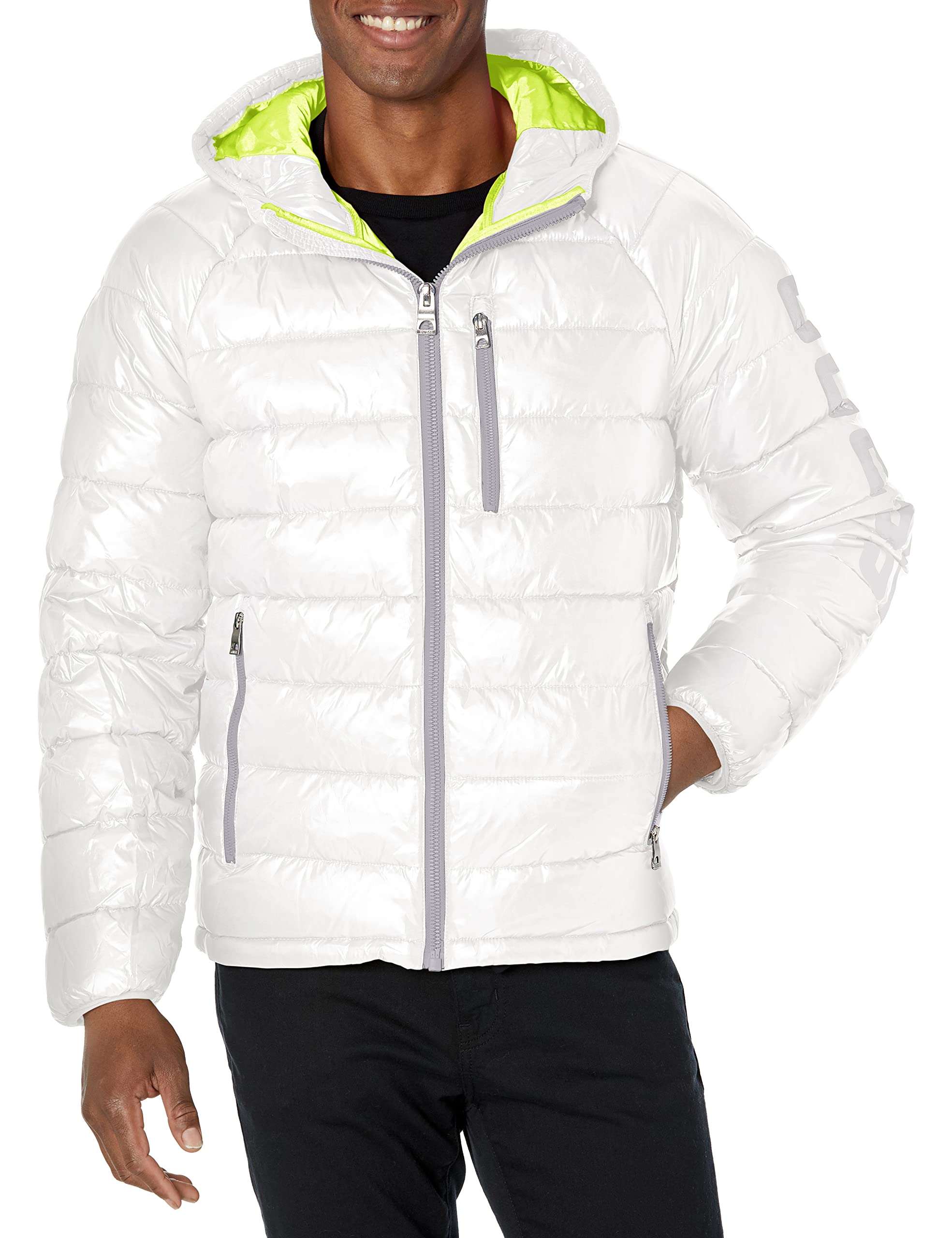 GUESS men's long-sleeved medium weight hooded down jacket