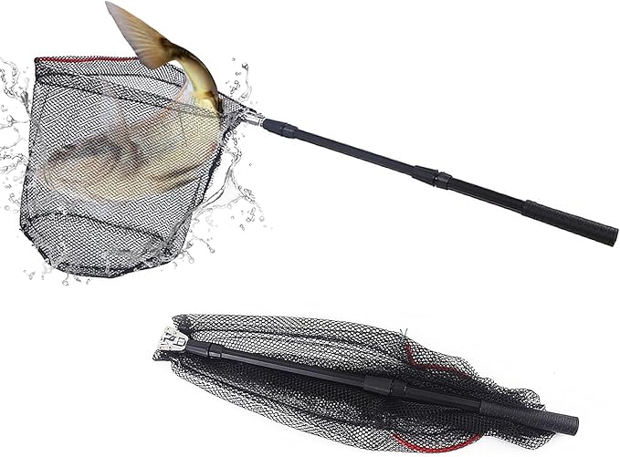 triangle 浮动钓鱼网钓鱼渔网带伸缩杆手柄双截伸缩杆钓鱼诱饵网适用