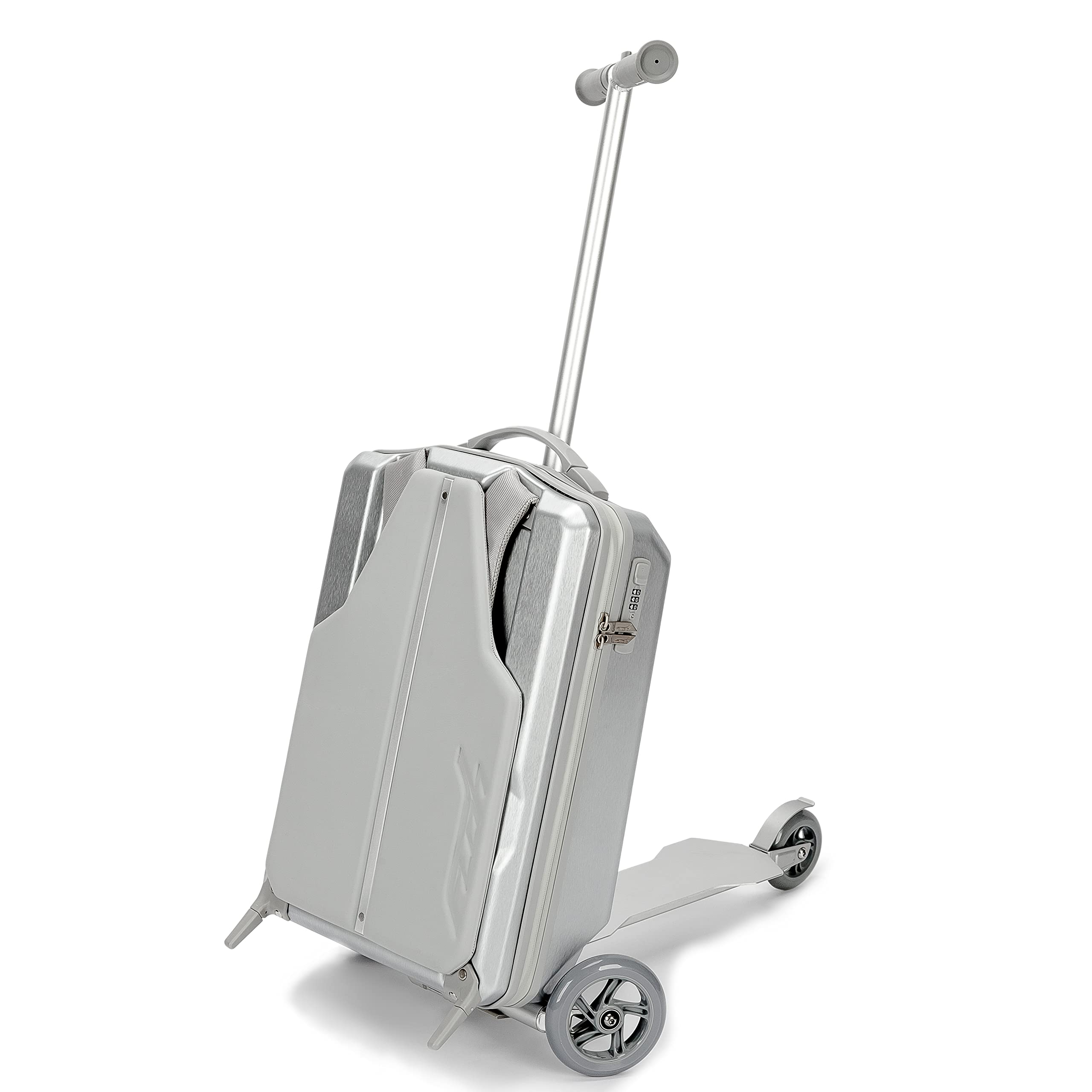 Floh - Deformable scooter for adults + hand luggage + Backpack scooter for adults + Hard shell case + Volkswagen Bag Scooter for Adults Foldable Made in Germany, Silber