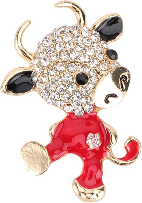 holibanna 2021 中国星座 牛 水晶 水钻 胸针 钻石 宝石 牛 形状 胸花