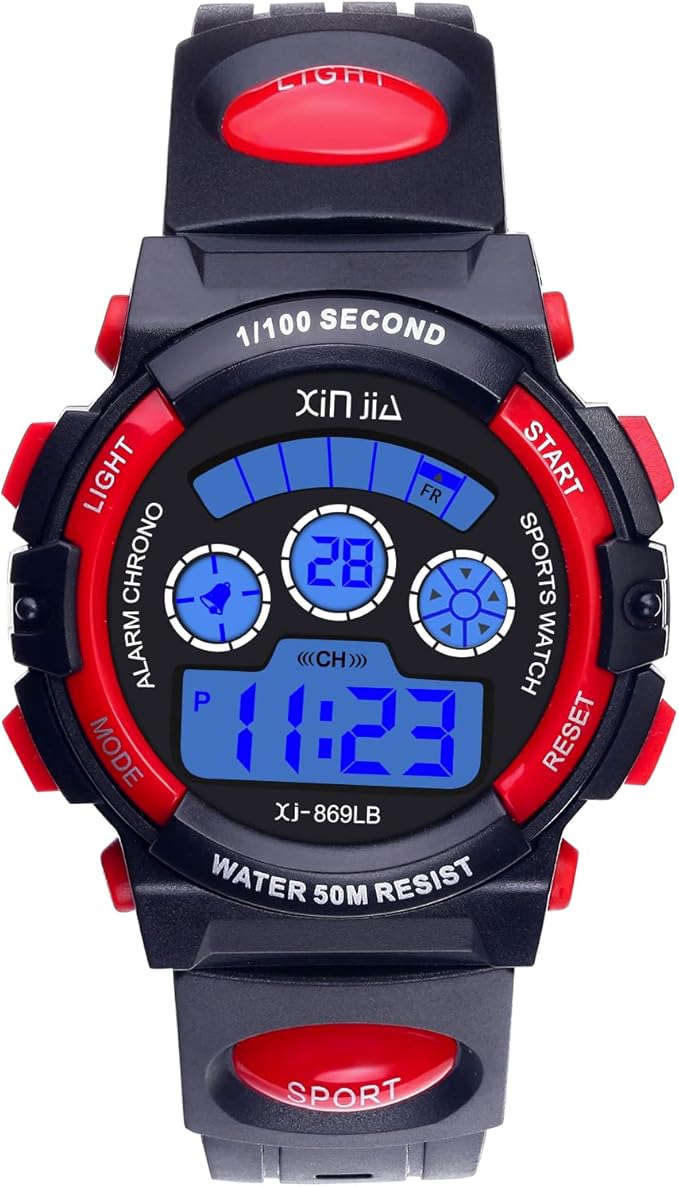 儿童数字手表,适合男孩,50m(5atm)防水多功能儿童腕表