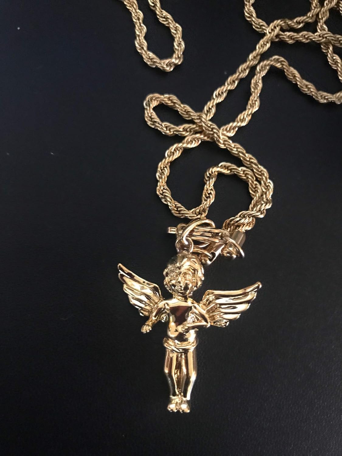 金天使十字架和项链,18k 镀金覆盖精美吊坠 20x 更纯 18 克拉黄金,比