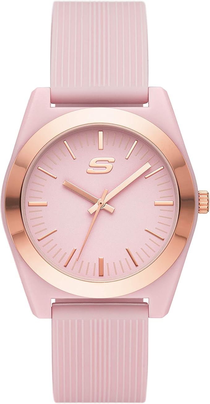 skechers斯凯奇女士聚碳酸酯石英手表带硅胶表带粉色20型号sr6200