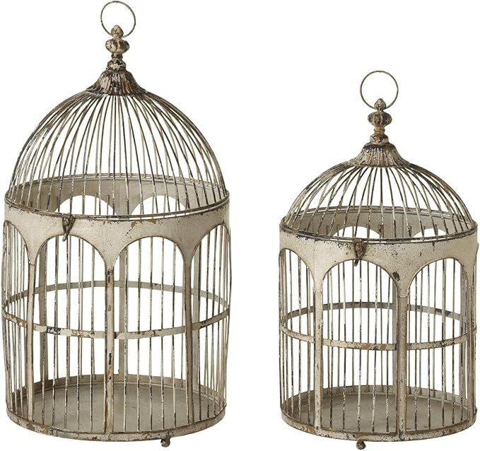 cbk 金属 2 件套 仿旧 象牙白 圆形 拱形 鸟笼 151317