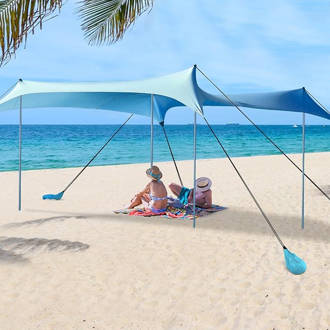 沙滩帐篷带 4 根铝杆,10 x 10 英尺(约 25.4 x 25.