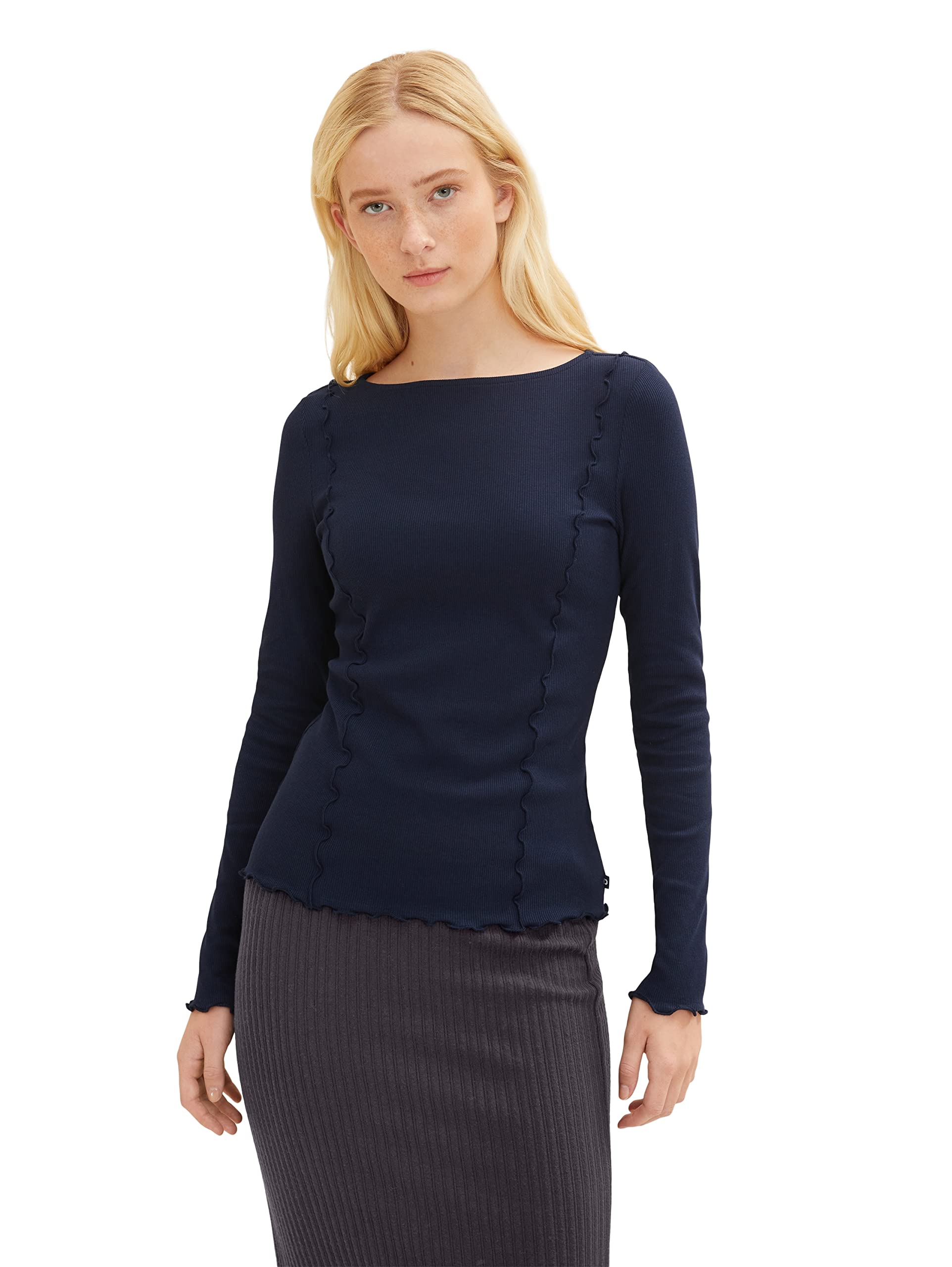 TOM TAILOR Denim Long sleeve shirt for women with rib structure and decorative stitching