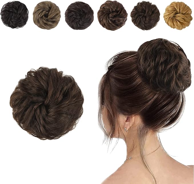 hmd 1 件凌乱圆髻发片 * 真人发卷发髻 女士卷发波浪黑圆髻优雅发髻