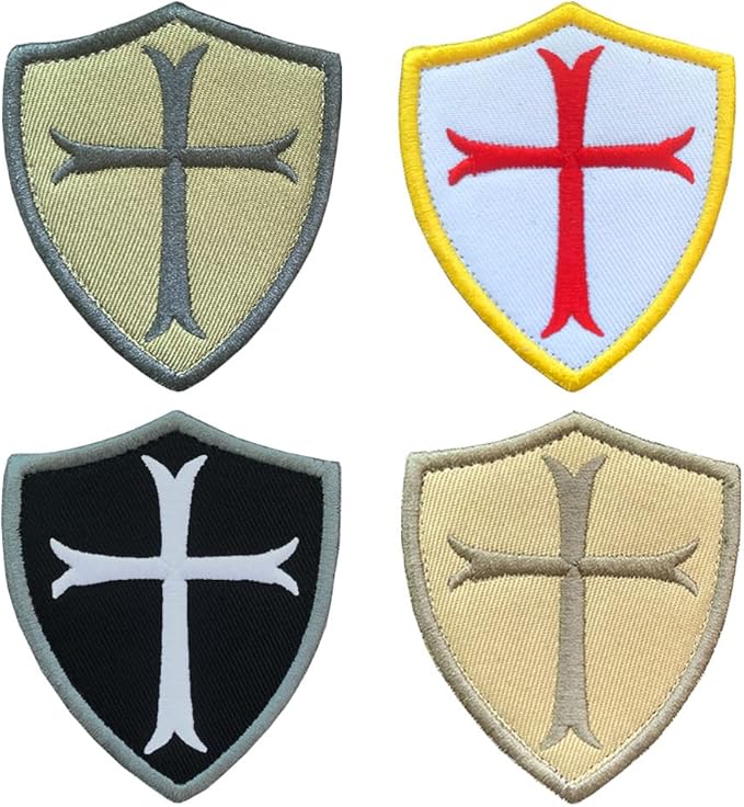 军盾牌肩臂带战术军事补丁圣殿骑士十字军钩环刺绣紧固件贴花趣味徽章
