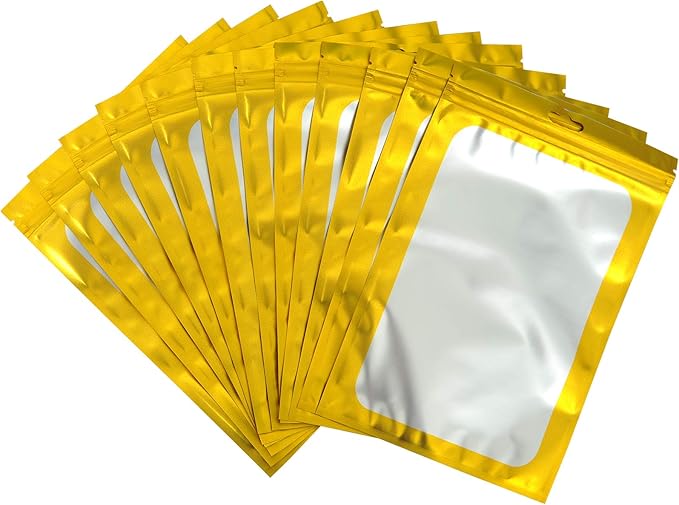 100 包可重新密封的聚酯薄膜拉链锁袋带前窗防臭袋包装袋用于唇彩睫毛