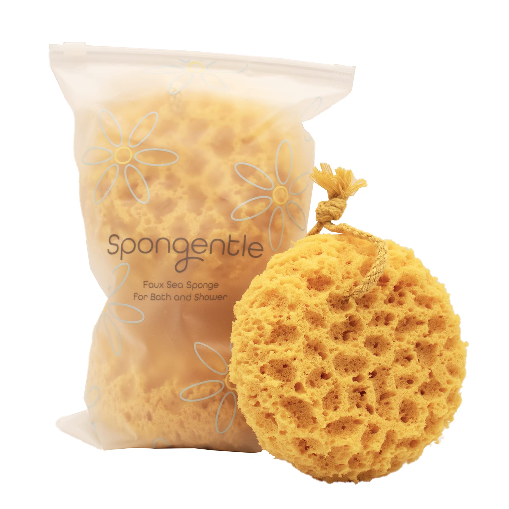 Spongentle deep cleaning body loofah, natural color, suitable for bath and shower, a variety of texture gentle deep exfoliating, generous and rich foam,(3 pieces)