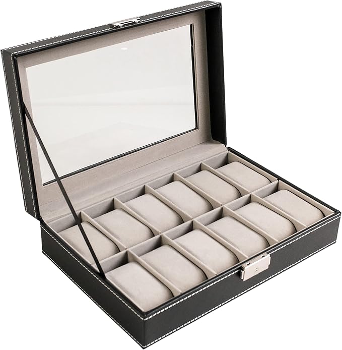 viewlap 皮革手表盒 6 槽 12 槽带手镯收纳盒工具箱(12 格)