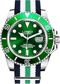 loreo 男士银色不锈钢蓝宝石玻璃黑色旋转表圈男式自动手表