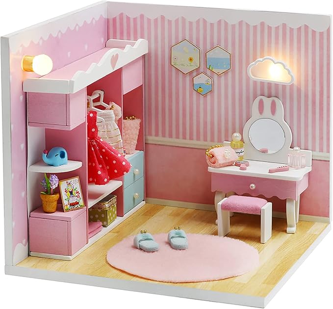 hetomi diy 玩具屋迷你套件带家具,3d 迷你房屋带家具和防尘/盖配件,1