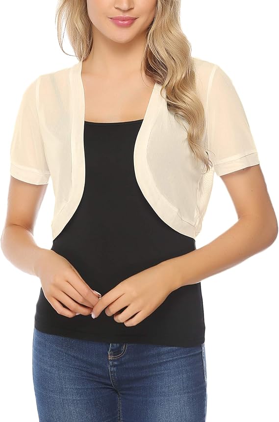 aiboria 女式披肩前开襟针织短上衣/长袖透明开衫