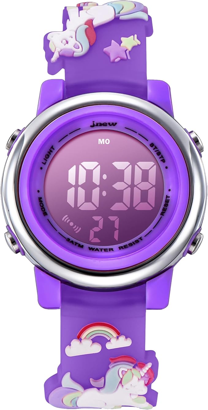 kids watches 女童手表 适合 3-12 岁幼儿数字运动防水 3d 卡通 7 色
