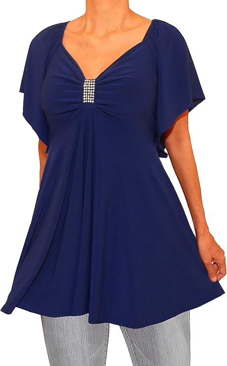 funfash 女式加大码新款皇家蓝水钻衬衫上衣 美国制造