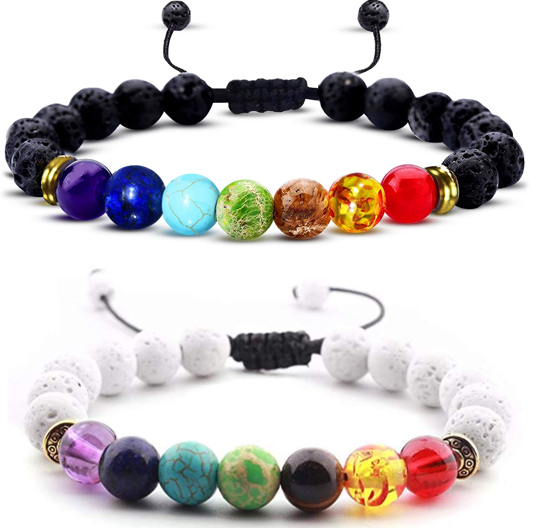 Essential Oil Diffuser Bracelet - 7 Chakra Volcano Rock Bracelet - Aromatherapy * Chakra Bracelet - * Stone * Bracelet - Just add oil to lava beads for increased focus and mood (1 pack and 3 pack)