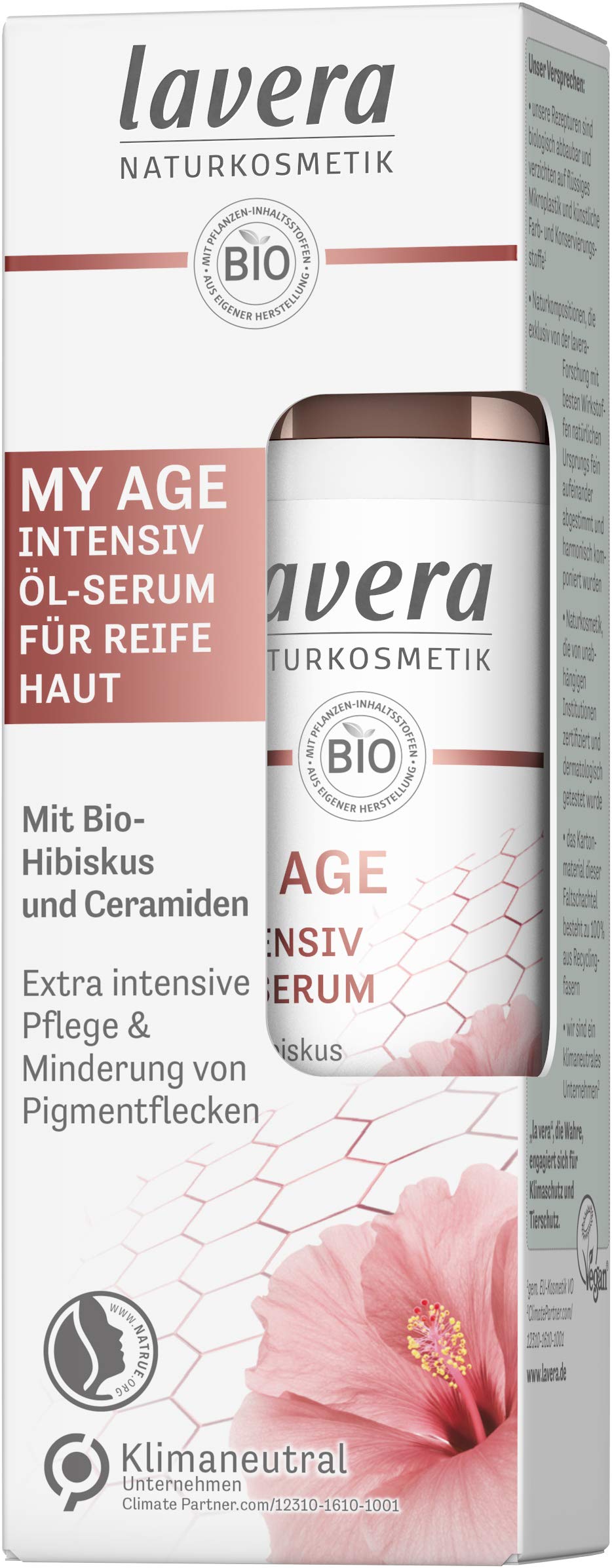 lavera MY AGE Effective Essential Oil, contains organic hibiscus and phytoceramide, reduces pigmentation spots, for mature skin, herbal, 30ml
