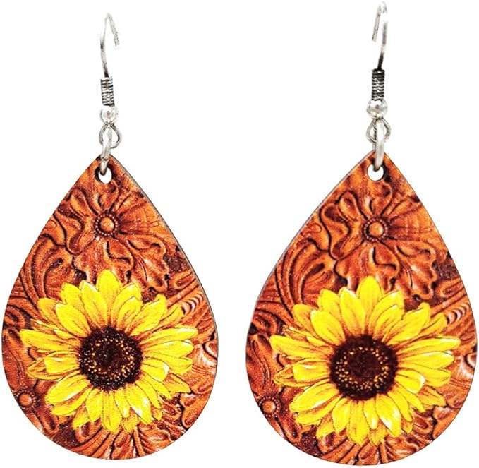 emulily 西式向日葵压花纳瓦霍木鱼钩耳环 : 亚马逊中国: 珠宝首饰
