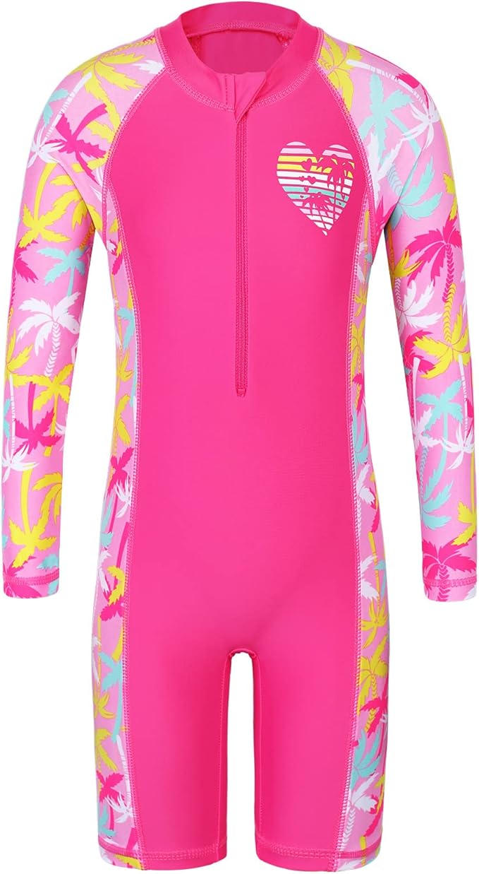 aniue 女孩 upf 50  uv 连体泳装儿童紧身衣沙滩装带拉链冲浪粉色游泳