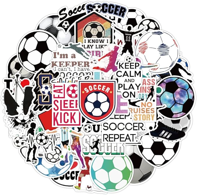 足球贴纸 50 张涂鸦动漫防水时尚成人贴纸,非常适合水瓶,笔记本电脑