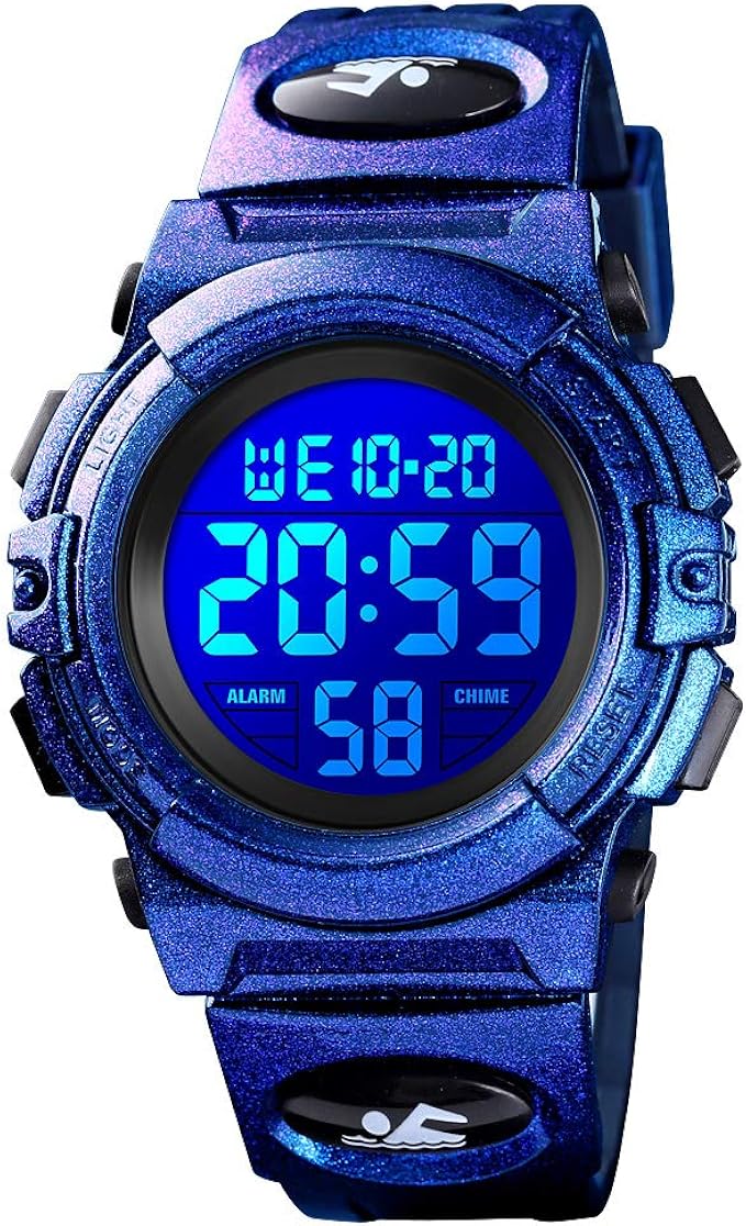 男孩手表数字运动防水电子儿童手表闹钟12/24小时秒表日历男孩女孩