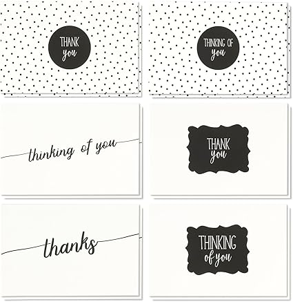 Thank You Cards Bulk 48 个装感谢卡 6 个黑色和白色波点设计 感谢您的信封 10 16 X 15 24 Cm 亚马逊中国 办公用品