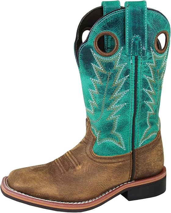 smoky 儿童 jesse 刺绣皮革西部牛仔靴 - 棕色蓝*