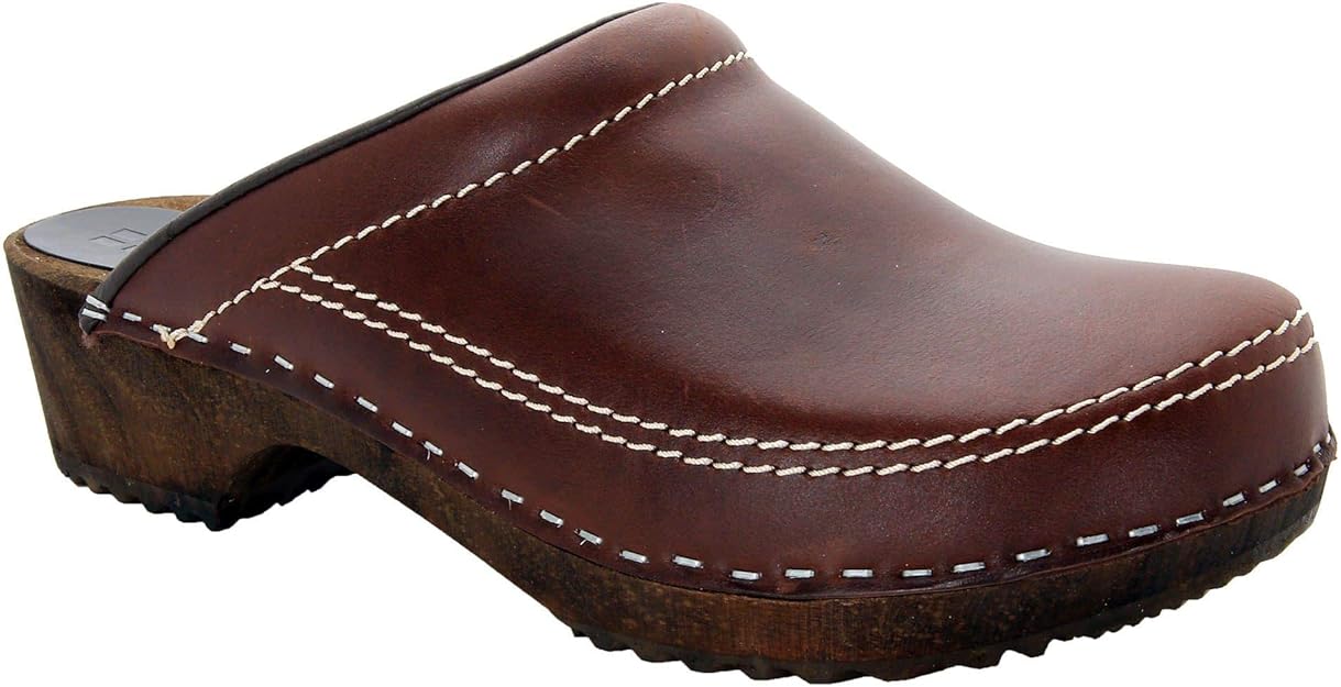 男式瑞典木制木底鞋 棕色油皮