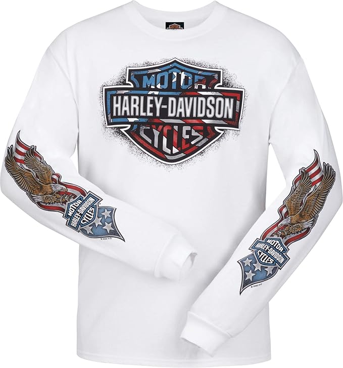 harley-davidson military - 男式白色爱国图案长袖 t 恤 - camp
