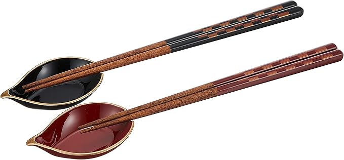 kawai 日本木制筷子 2 对和 2 个筷子支架,礼盒包装 [日本进口/手工