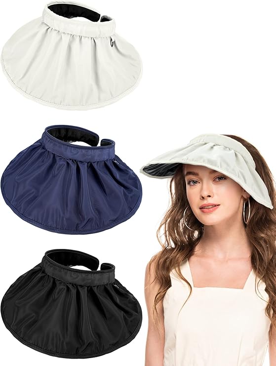 3 件装 2 合 1 贝壳遮阳帽大号宽帽檐沙滩帽可折叠夏季棒球帽