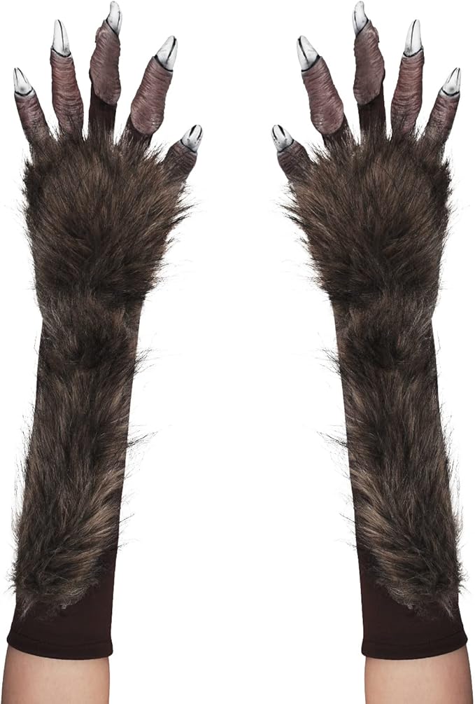 itoda 万圣节狼人手套长狼爪恐怖毛茸茸的狼手套服装装饰角色扮演派对