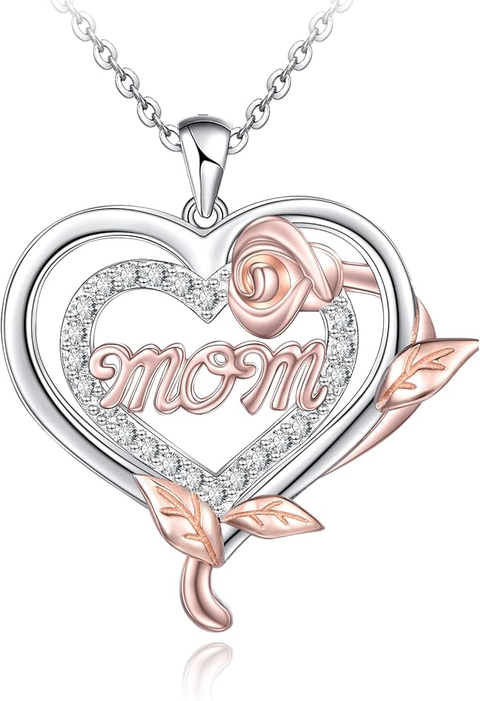 送给女士的*佳礼物玫瑰心形项链 s925 纯银妈妈项链玫瑰项链送给母亲