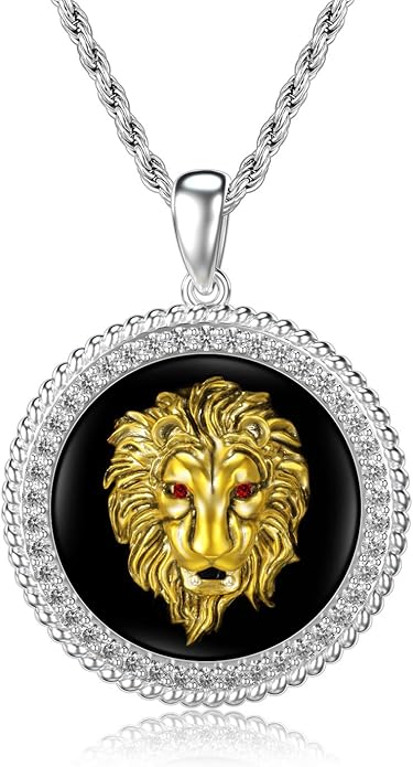 lonago男士狮子项链纯银狮子头吊坠项链男士父亲生日礼物