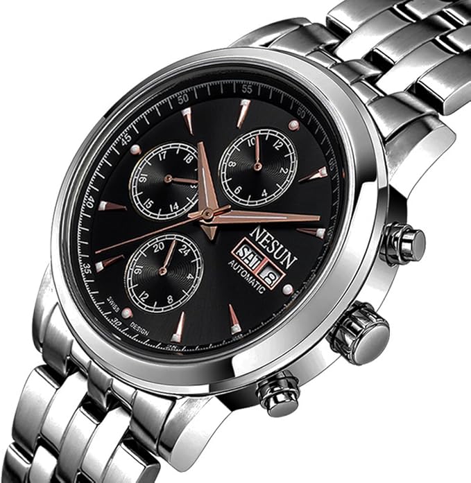 瑞士nesun尼尚全自动机械表 防水夜光三眼六针运动镂空男士手表万年历