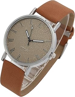 top plaza 女式男式时尚休闲皮革表带腕表罗马数字模拟石英手表中性款