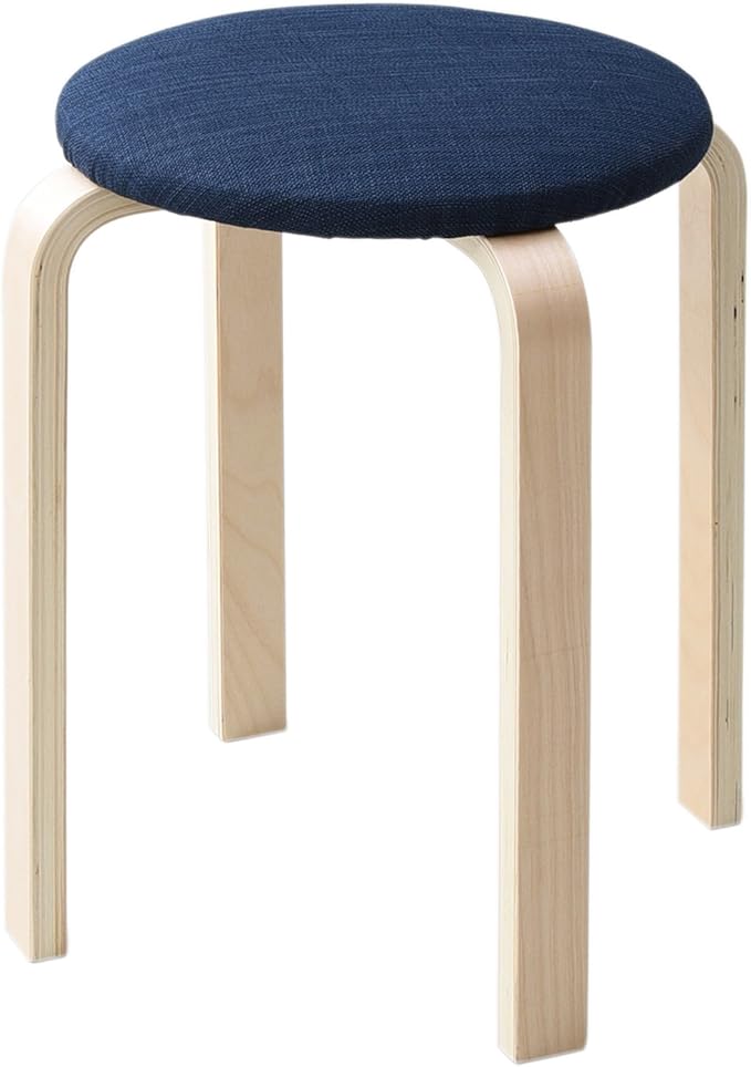 山善 2只装 弯曲木 可堆叠 凳子 直径33 蓝色 ems-33f(bl)*2