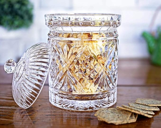 elegant crystal 糖果罐带盖子,玻璃饼干罐 – 饼干罐 – 24 盎司(约