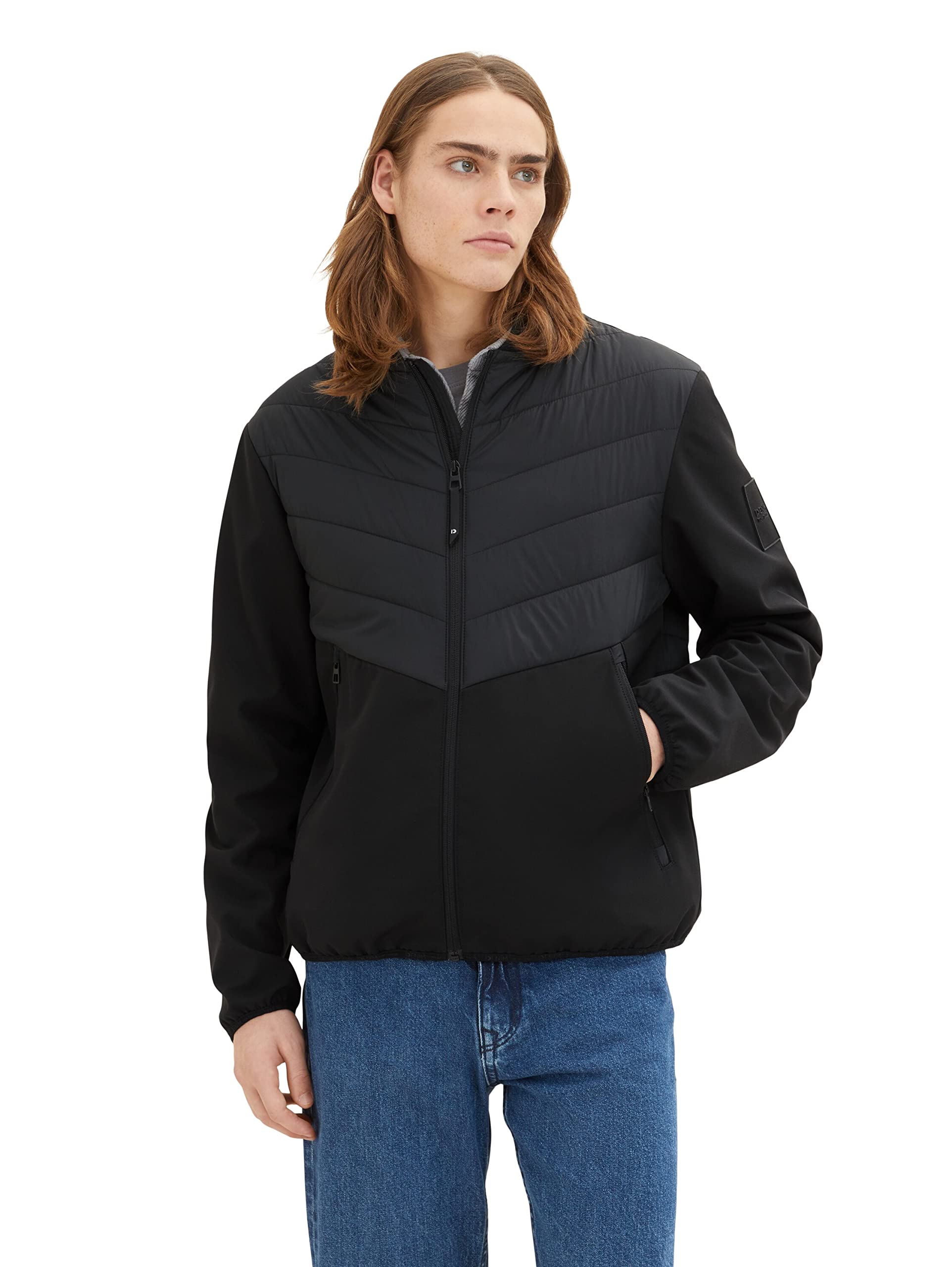 TOM TAILOR Denim Men's mixed quilted jacket with stand-up collar, 29999 - black, M