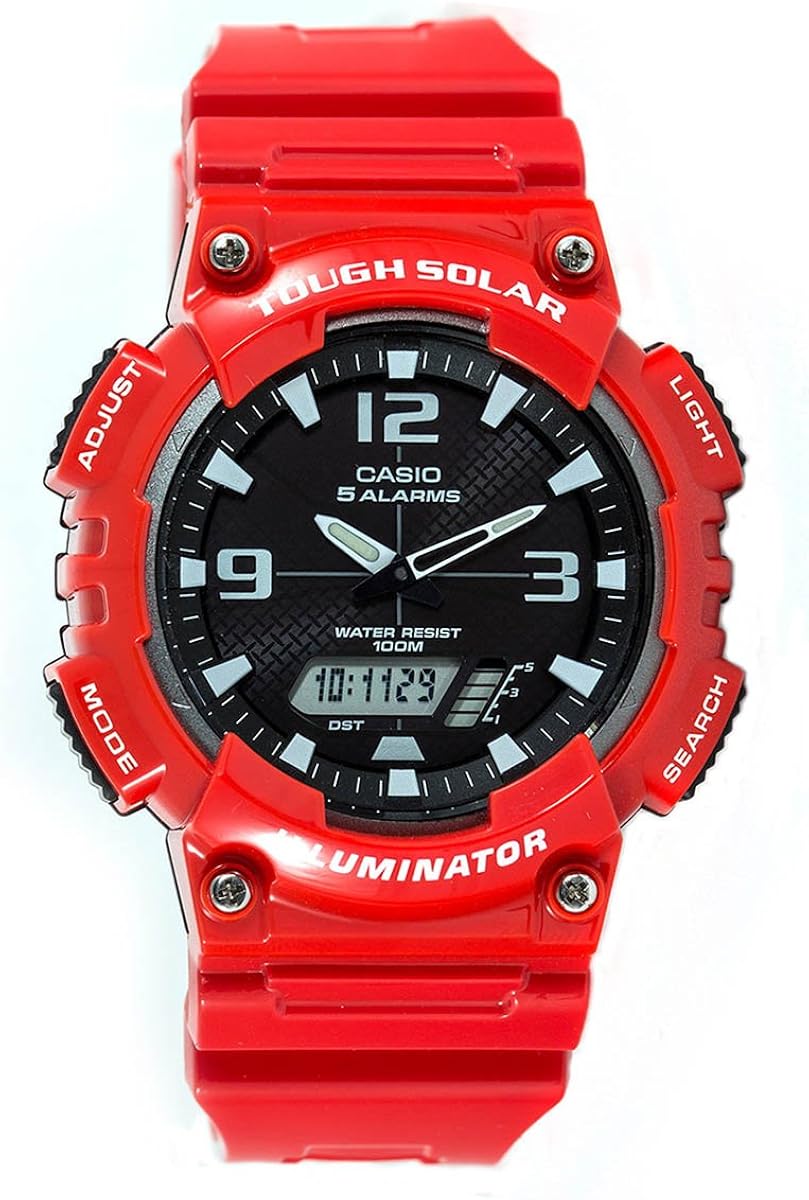 casio卡西欧aqs810wc4av男式红色太阳能模拟数字世界时光运动手表