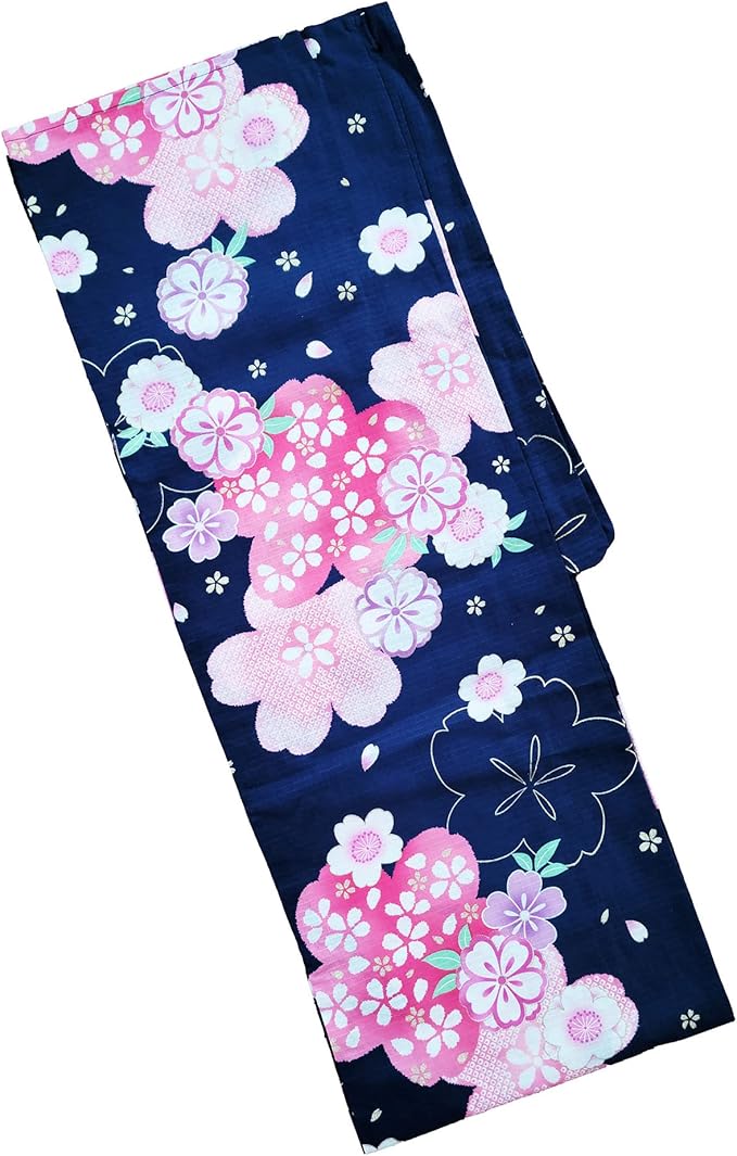 女式正宗传统日式浴衣,又名休闲和服,靛蓝色卡哇伊樱花