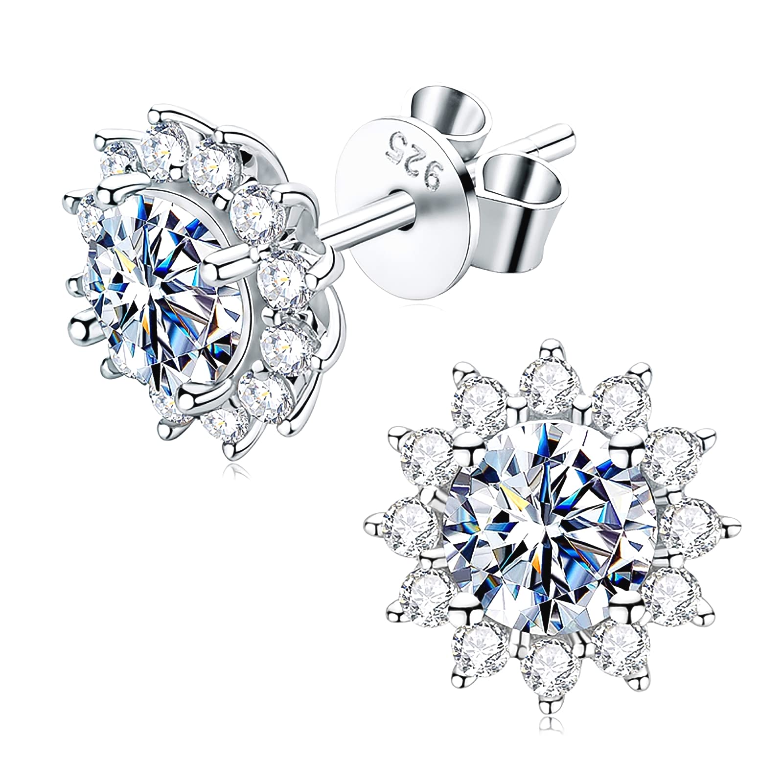 Moissanite diamond earrings,1 carat /2 carat 925 sterling silver screw back diamond stud earrings, gold and white heart-shaped diamond Moissanite jewelry gift for lady mother wife