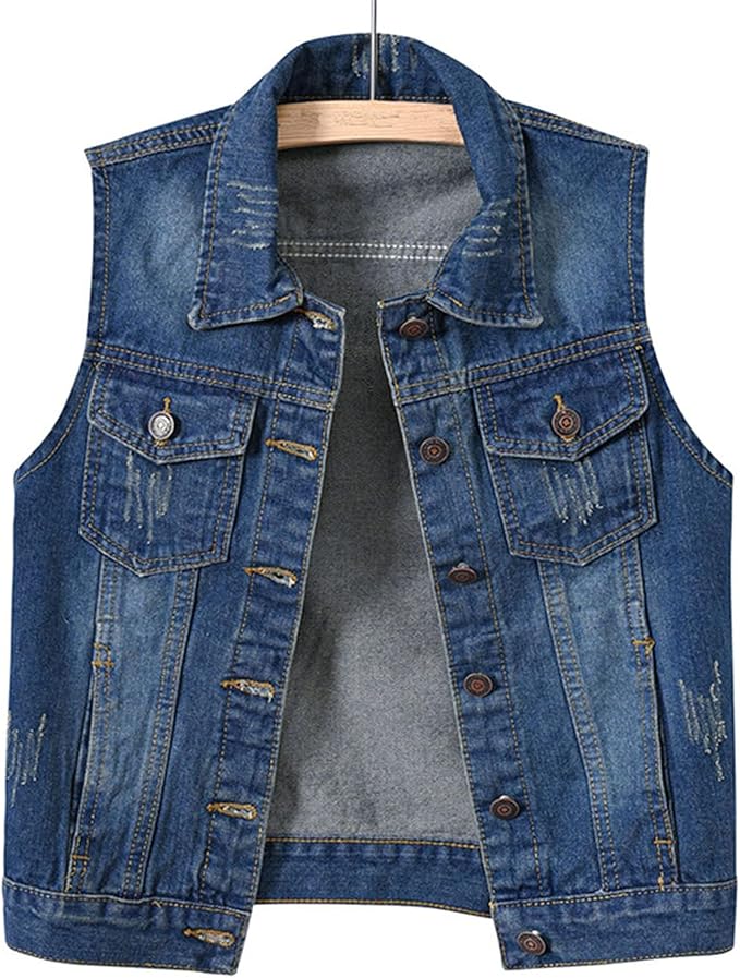 halitoss 女式纽扣水洗牛仔夹克无袖露脐背心 6 色