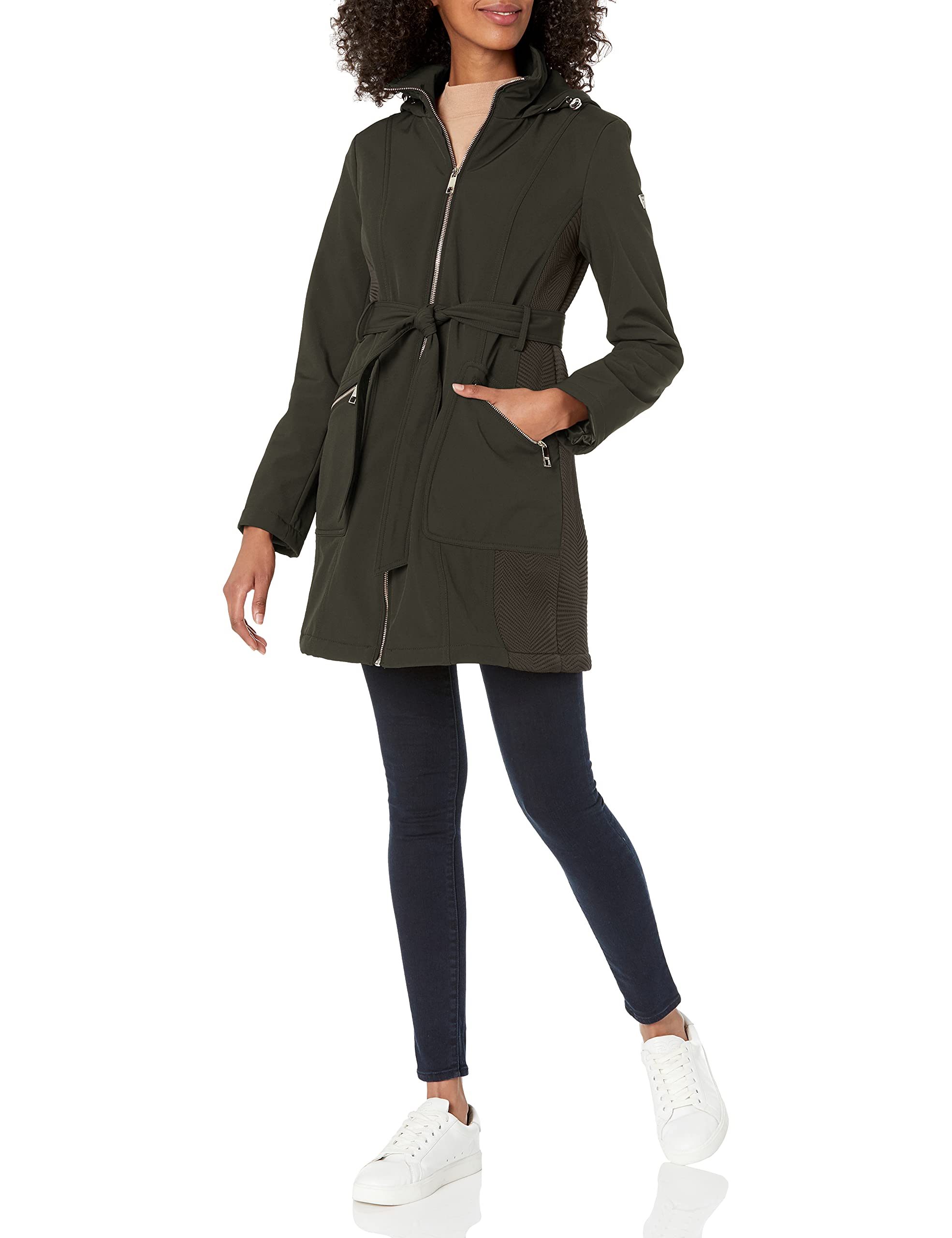 GUESS women's softshell hooded jacket with belt